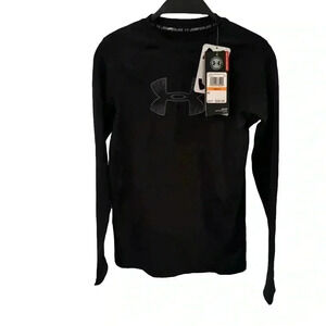 NWT Under Armour Boys Heat Gear Black Long Sleeve Fitted Shirt Youth Sz Small